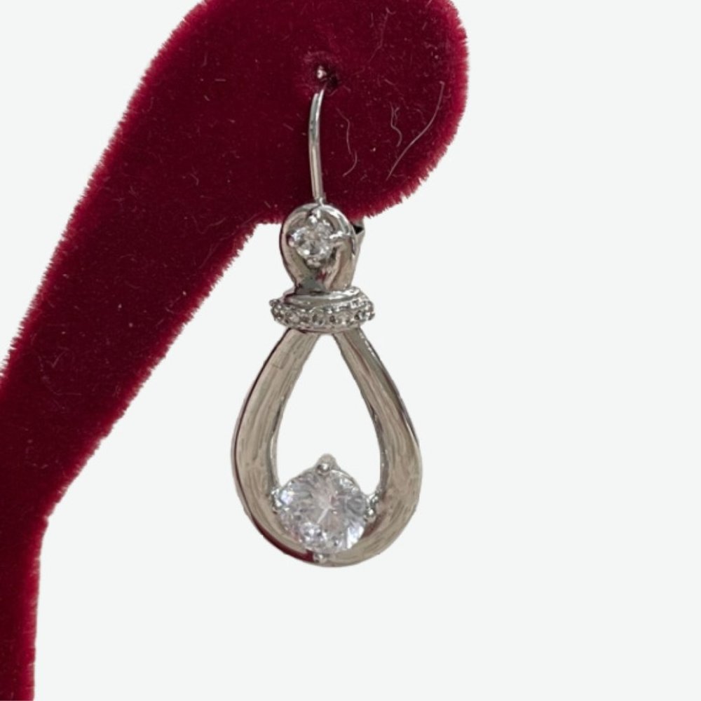 Natalia V Collister Silver-tone CZ Leverback Drop Earrings